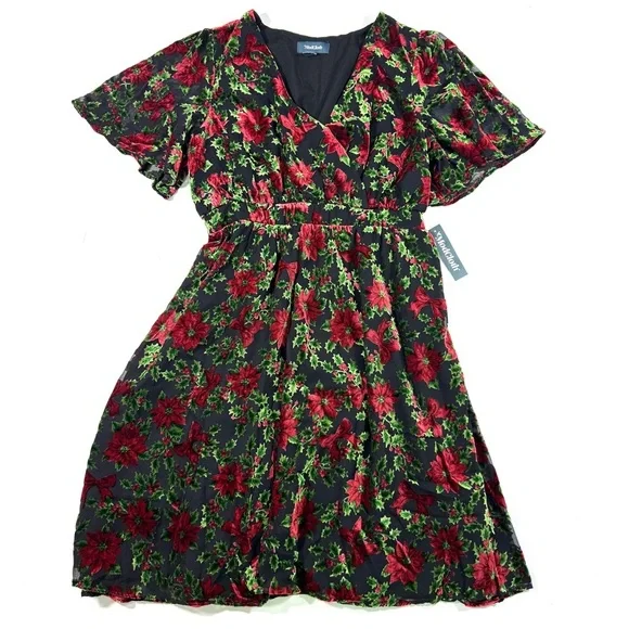 New ModCloth Flutterly Fabulous A Line Dress Happy Holly Days - Picture 2 of 7